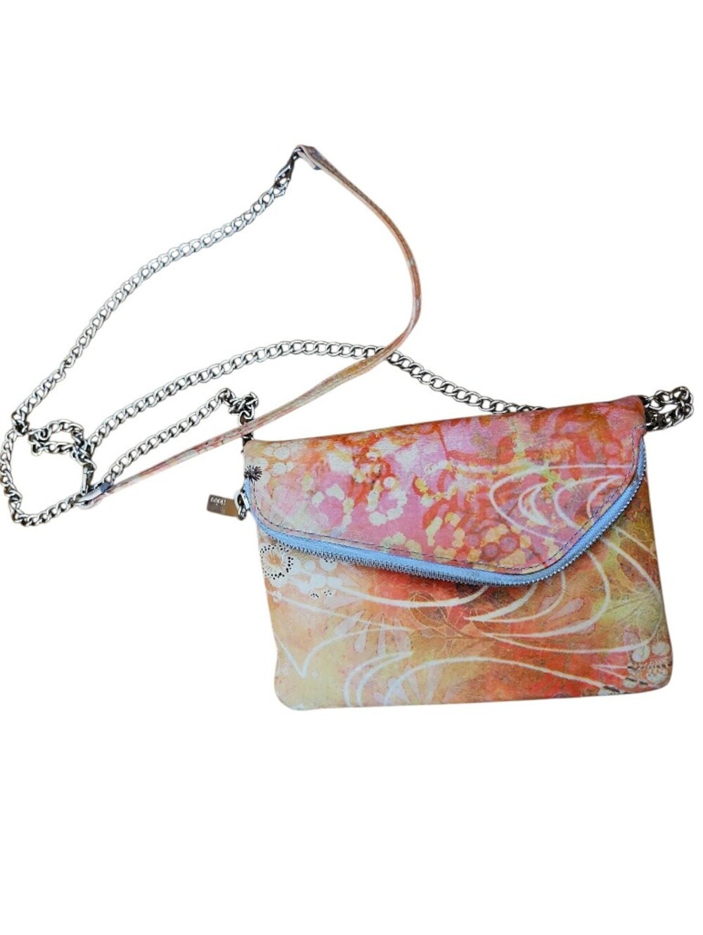 Floral Peach Pink HOBO The Original Leather Crossbody Bag with Chain Strap